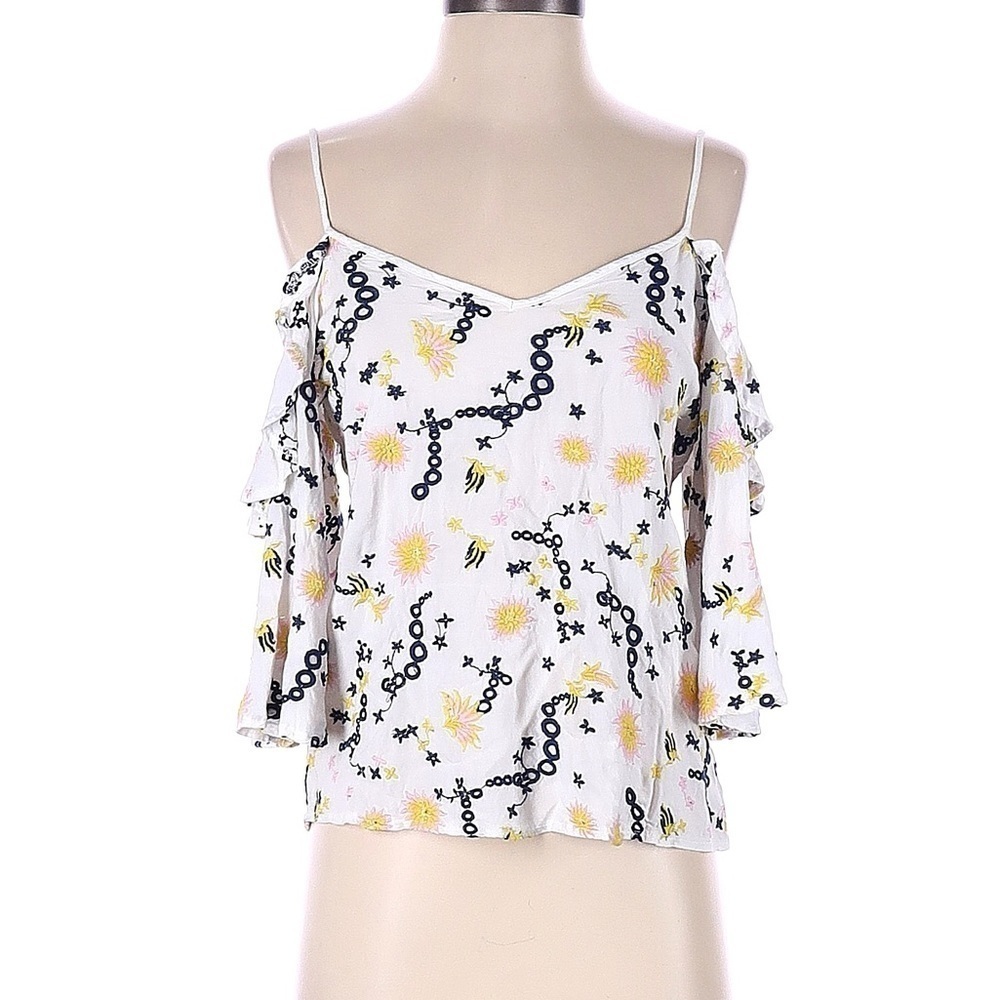 Sak's Fifth Avenue 3/4 sleeve cold shoulder floral blouse small